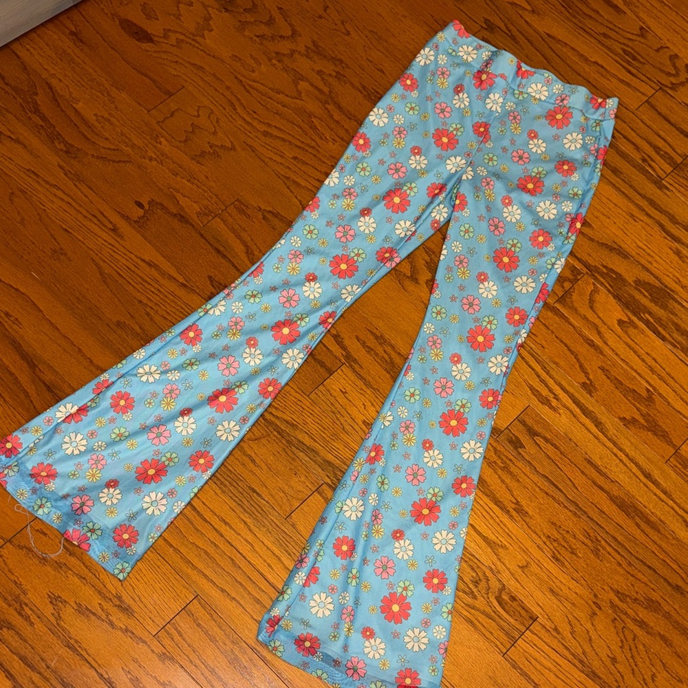 Kids Floral Bell-Bottom Pants - Blue and Pink
